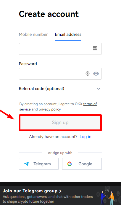 Cách đăng ký tài khoản trên sàn OKX Bước 1.1