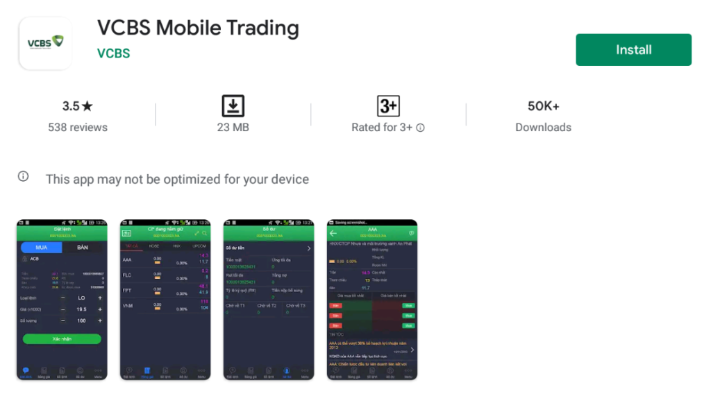 App chứng khoán Vietcombank VCBS Mobile Trading uy tín