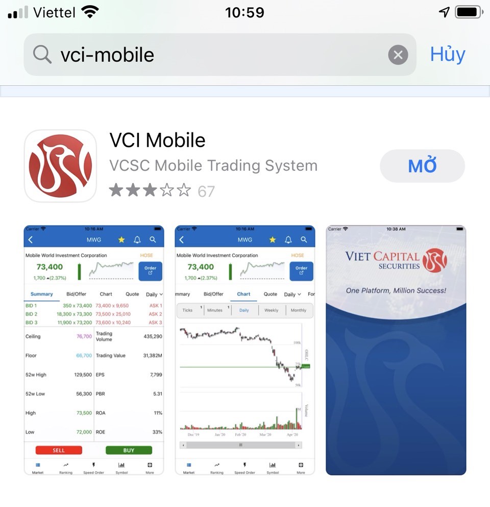 App chứng khoán Bản Việt VCI Mobile