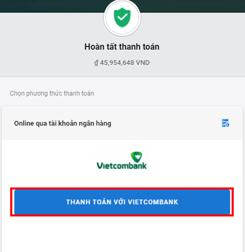 Chọn “Thanh toán với Vietcombank” 