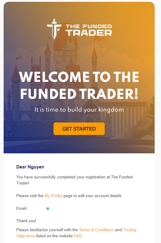 Xác nhận email đăng ký (Nguồn: The Funded Trader)